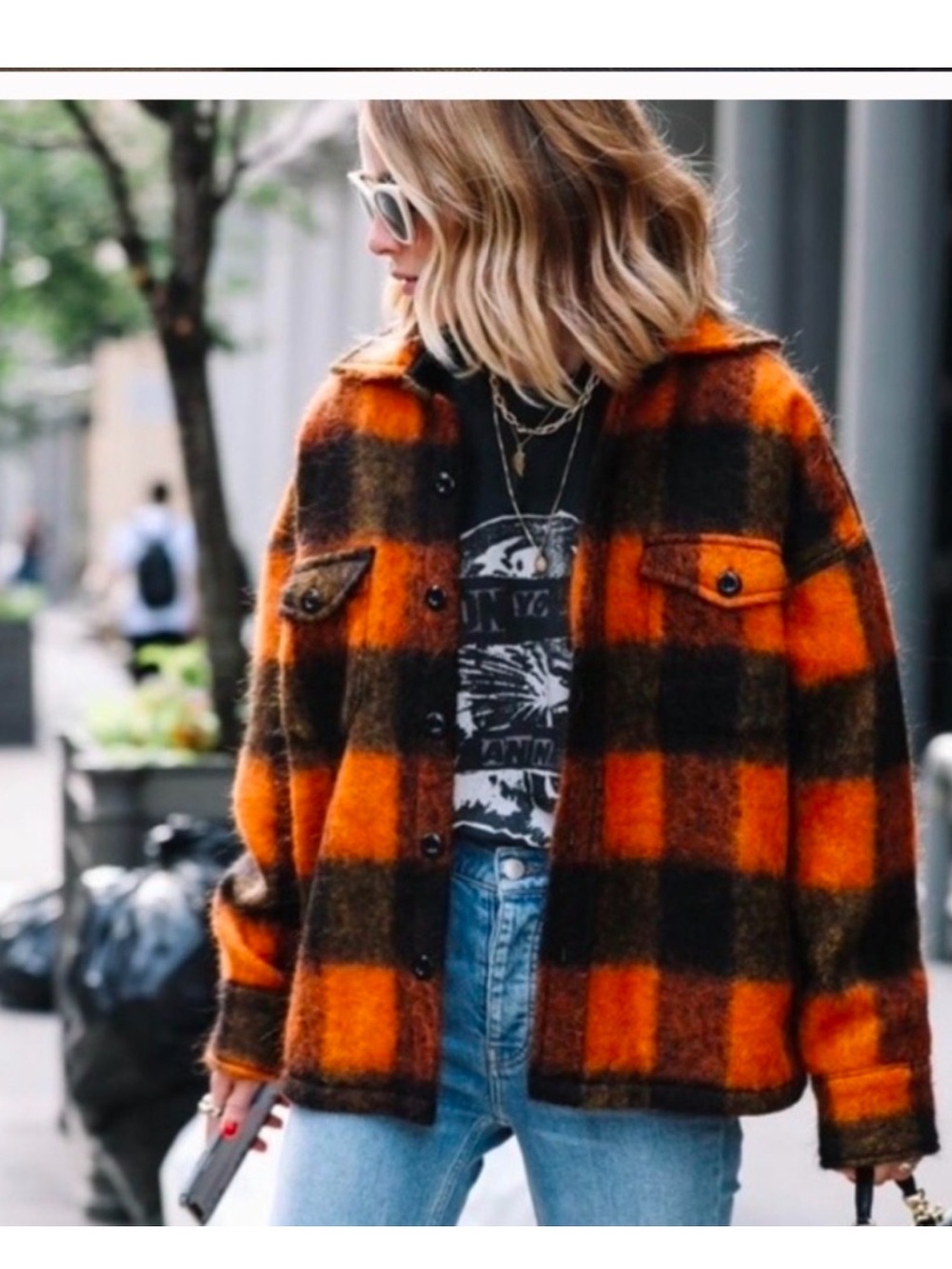 NWOT ANINE Bing Women's Pumpkin & Black Plaid Shacket Jacket